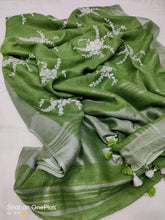 Pure silk linen embroidery saree SILK ZONE